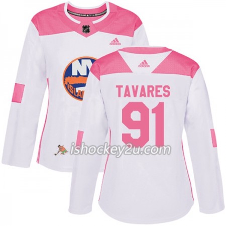 Dame NHL New York Islanders Trøje John Tavares 91 Adidas 2017-2018 Hvid Lyserød Fashion Authentic
